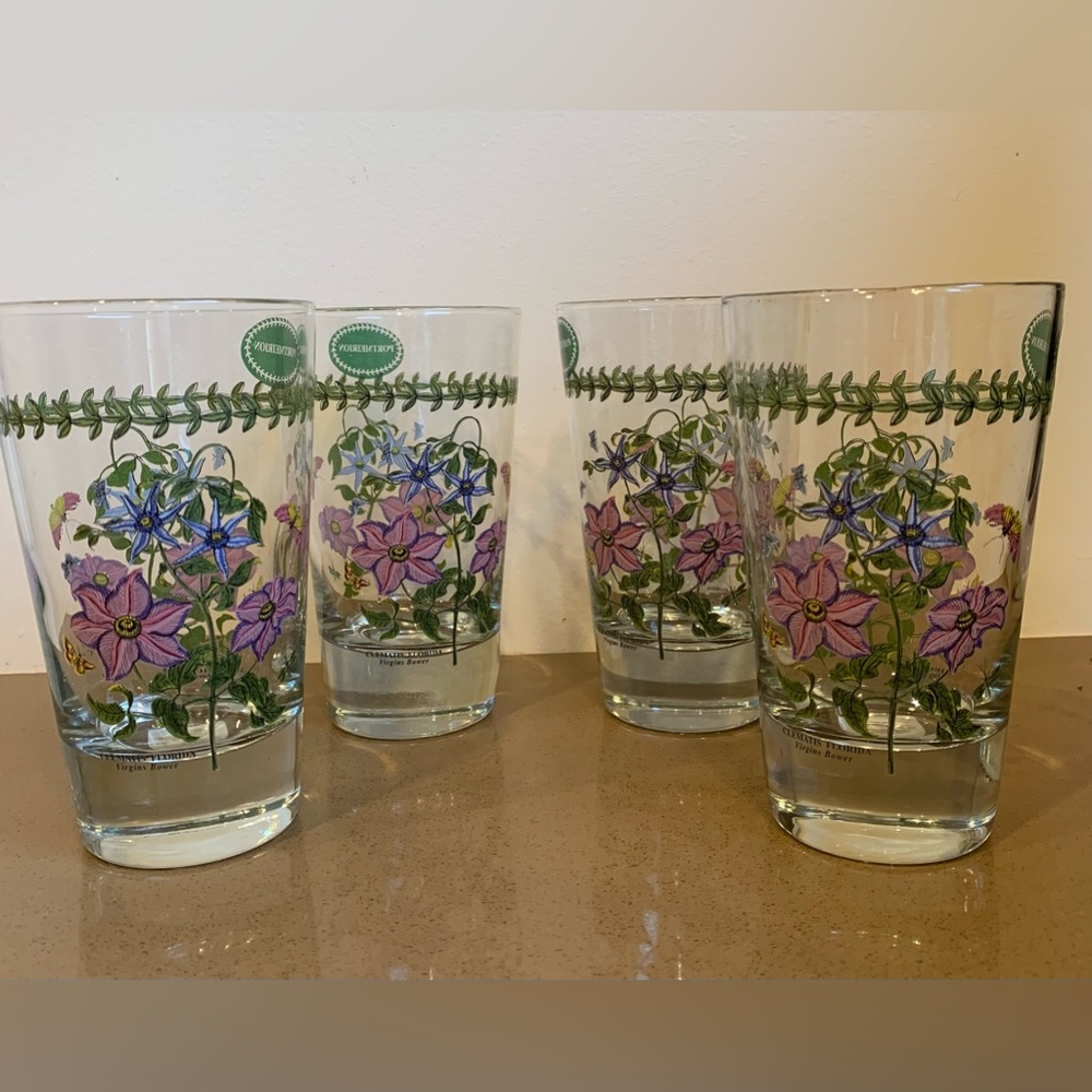 Portmeirion BOTANIC GARDEN Clematis Pattern 16 Oz. Hi-Ball Glasses Set of 4 Box